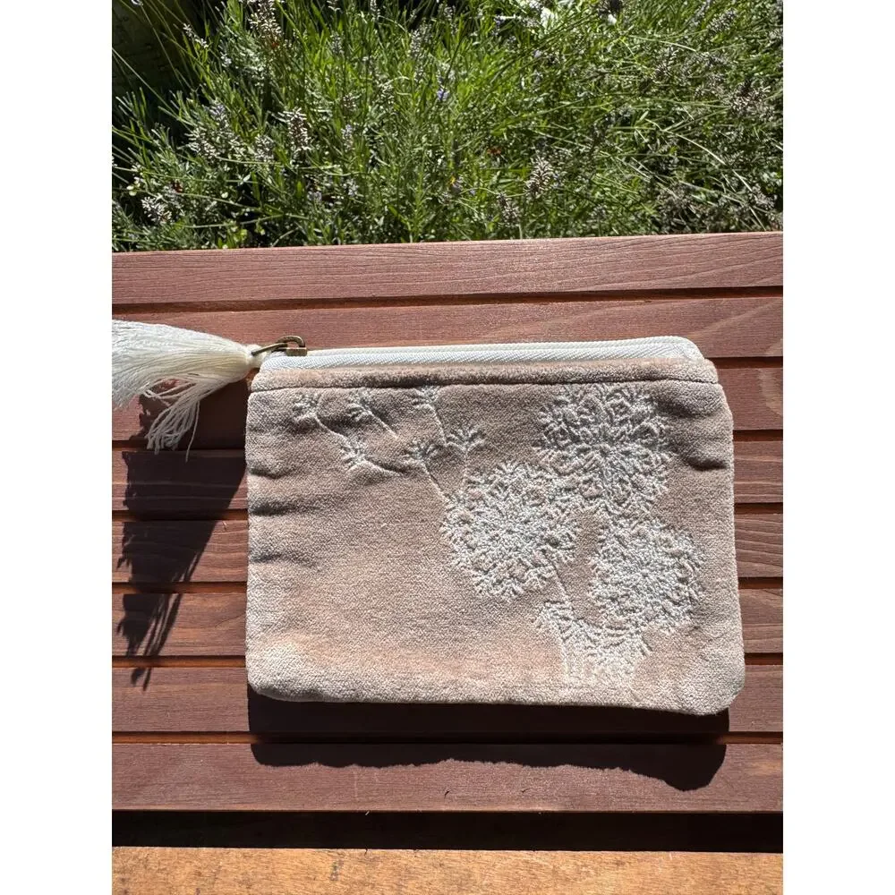 Velvet Pouch 4 x 6 Dandelion Tan Taupe Bag Makeup Bag Coin Pouch Beige Bag
